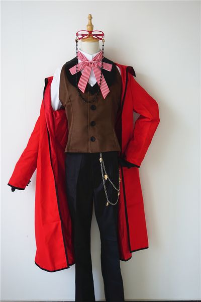 

аниме черный дворецкий смерть шинигами грелл сатклифф косплей красный униформа наряд + очки карнавал хэллоуин костюмы для женщин на заказ лю, Black