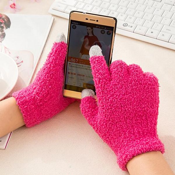 

wholesale-brand coral fleece girls gloves winter mittens warm touch screen christmas thicken women men for mobile phone tablet pad, Blue;gray