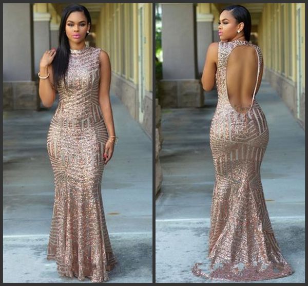 

2018 new arrivals chic mermaid sequined evening dresses keyhole backless floor length evening prom gowns plus size 412, Black;red