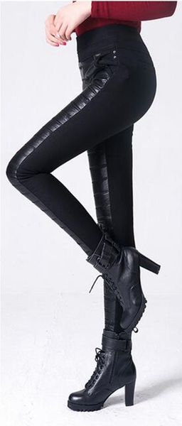 

хань издание подлинной моды с бархатной утолщение теплой зимой новые узкие швы высоких брюк талии кожи. s - 4xl, Black;white