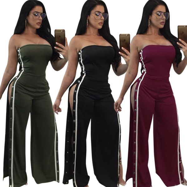 

Ladies Fashion Evening Cocktail Party Slash Neck Strapless Wide Leg Split Playsuit Jumpsuit Womens Bandeau Clubwear Long Pants