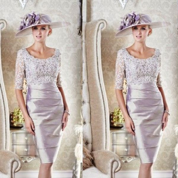 Halblangärmliges Kleid für die Brautmutter, knielang, Spitze, Kleid für die Mutter des Bräutigams, U-Ausschnitt, geraffte Abendkleider für die Mutter der Hochzeit