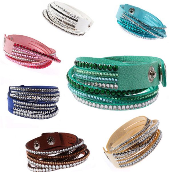 

Hot Fashion Multilayer Wrap Bracelets Slake Deluxe Leather Bracelet Shiny Crystal Studded Womens Charms Bangles Fine Jewelry Chirstmas Gifts