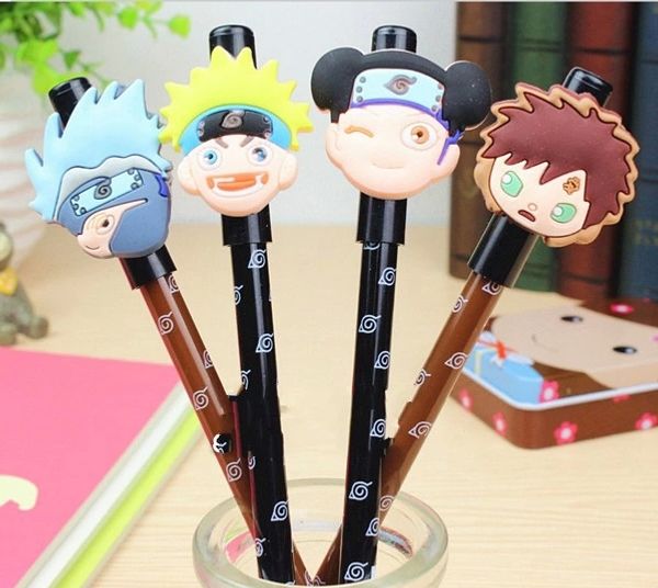 

wholesale-beauty 24pcs/lot black refill naruto gel ink pen mix styles cartoons pens stationery office/school supplies #gp027