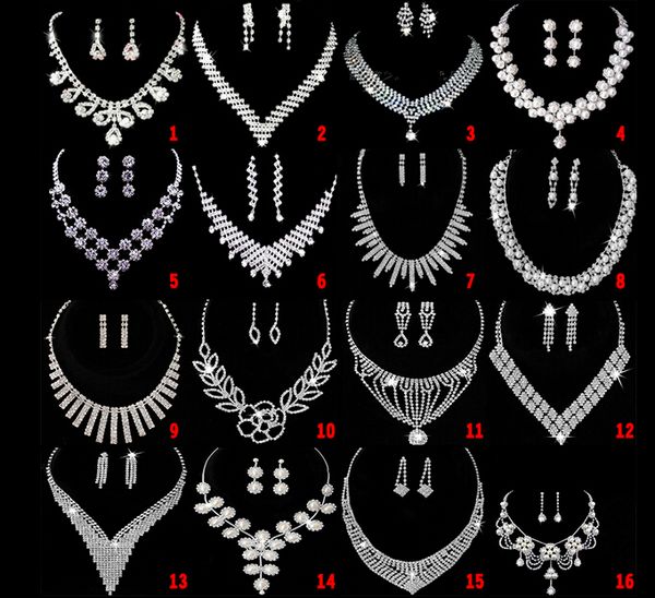 

16 style bridal wedding party crystal rhinestone pendant necklace & earrings jewelry sets bridal jewelry accessories, White