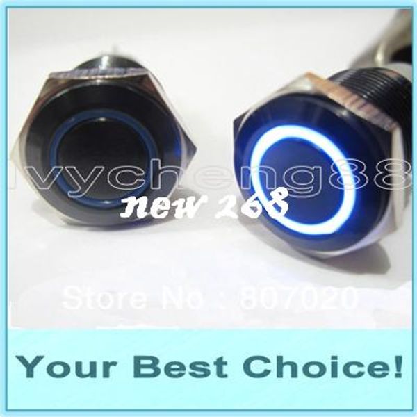 50 adet / grup 16mm 12 V Halka LED Işıklı Anlık Su Geçirmez Anti-Vandal Siyah Metal Push Button Anahtarı (DHL Ücretsiz Nakliye)