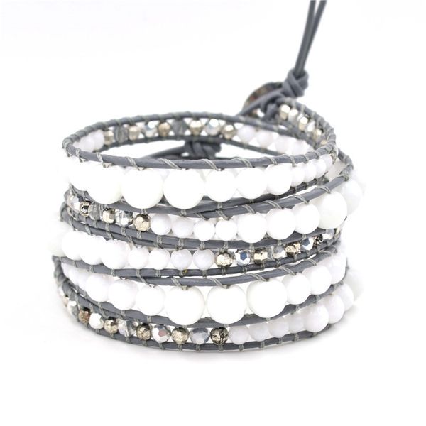 

популярные хорошее качество новый дизайн diy простой стиль белый камень и медные бусы кристалл тканый натуральная кожа браслет, Golden;silver