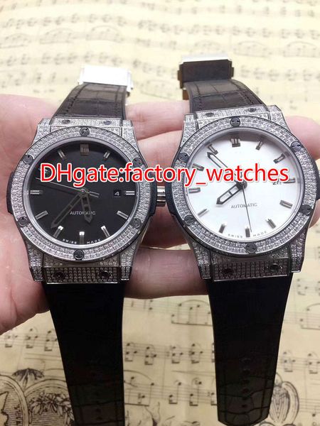 

Diamond ilver ca e watch automatic men ize 42mm black leather luxury watche apphire cry tal wri twatch