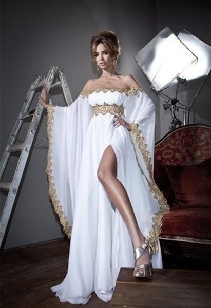 

Формальное Кафтан Marocain Dress Исламская Вечернее Платье Абая Дубай Белое С Длинным Р