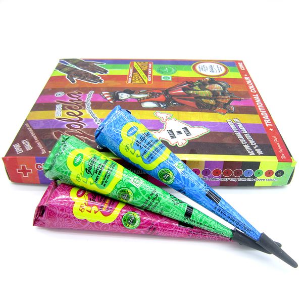 

Wholesale-New 3pcs/lot GOLECHA Henna Tattoo Paste Cones Mehndi Kit Tatoo Cream 6 Color Colored Henna Paste For Body Paint 25g