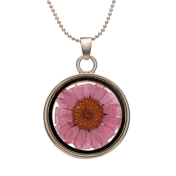 

new fashion elegant bohemian luxurious round sunflower specimen crystal necklace dried flower pendant necklace sweater chain necklace, Silver