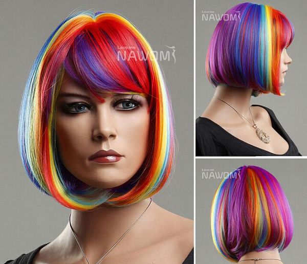 12 Inch Bobo Head Style Rainbow Wigs Pink Wigs High Quality