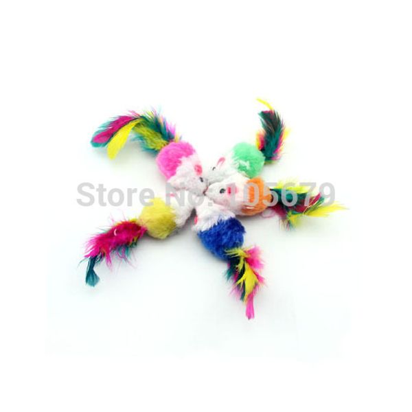 

wholesale-100 pcs sell pet supplies colorful feather grit small mouse cat toy color random mix t1017