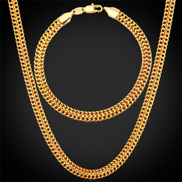 

men's 18k stamp gold plated necklace bracelet set for men fancy jewelry design new fashion style, Silver