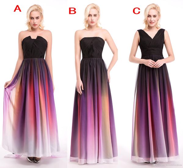 2022 Elie Saab Ombre Trägerlose Ballkleider Neue 3 Stile Falten Abendkleider Chiffon Formelles Kleid für günstiges Brautjungfern-Anlasskleid