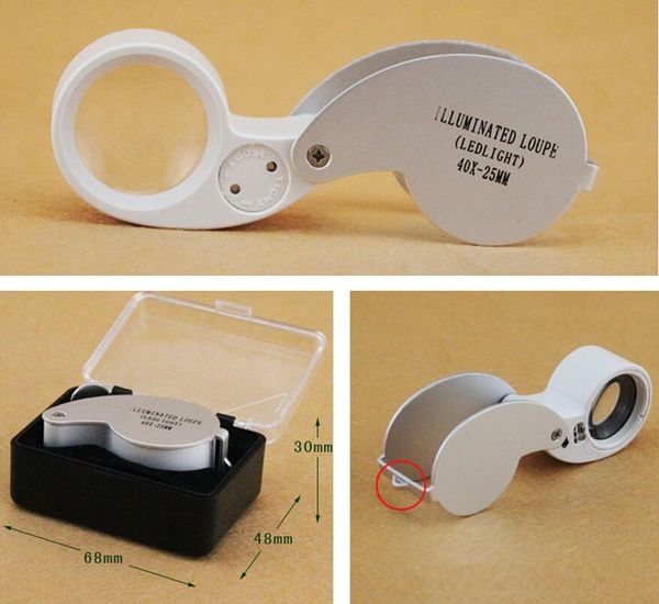 

40-кратное увеличительное стекло со светодиодными огнями 60 шт. мешок, тестирование идентификации нефрита ювелирные изделия лупа, портативны