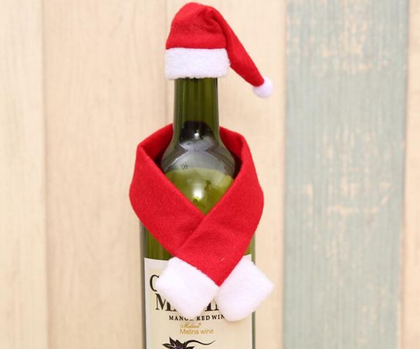 

красный нетканые рождественские украшения для бутылки красного вина наборы рождественские шляпы шарф рождественская вечеринка diy аксессуары