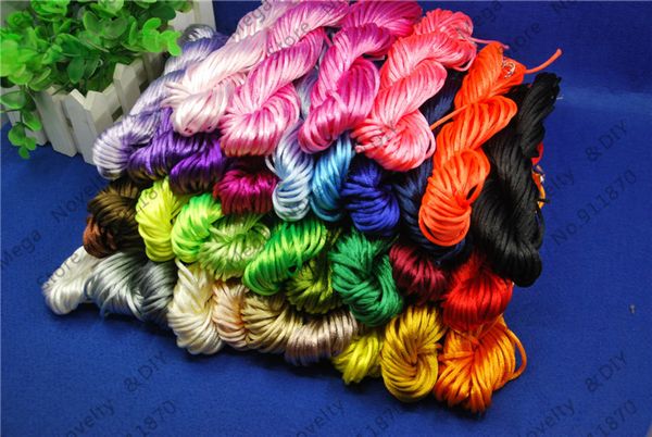 

wholesale-multi 2mm 100m 20m*5pcs kumihimo cords chinese knot cord rattail satin braided string diy cords jewelry making beading rope ds5, Blue;slivery