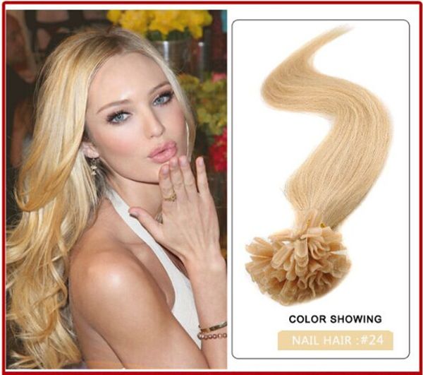 

wholesale -1g/s 100g/pack 16''- 24" keratin stick u tip human hair extensions peruvian hair 24# medium blonde dhl fast shippi, Black