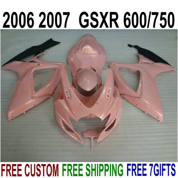 SUZUKI GSXR600 GSXR750 2006 2007 için sıcak kaplama malzemeleri seti K6 pembe siyah yüksek dereceli kaporta kiti GSX-R600 / 750 06 07 Z95B