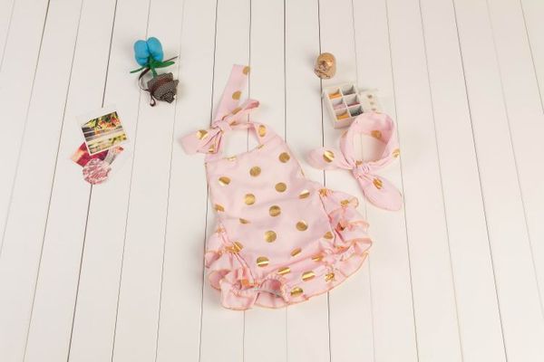 

Retail Baby Girl onesies Gold Polka Dot Cute Ruffle Sleeveless Bodysuits Include Headbands 0-4Y 9266