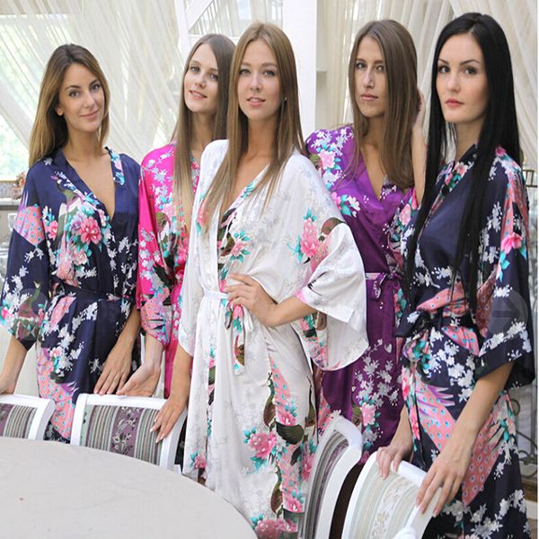 

wholesale silk kimono robes for women satin bathrobe long silk robes for bridesmaids longue femme women dressing gown bridesmaid robe, Black;red