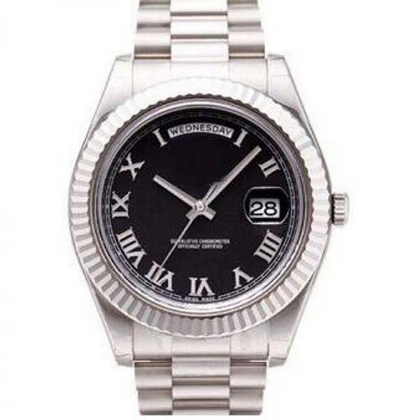 

Luxury AAA President Day Date Roman Numerals Watches Black Dial Stainless Steel Men Mens Automatic Movement Mechanical Wristwatches Dropship