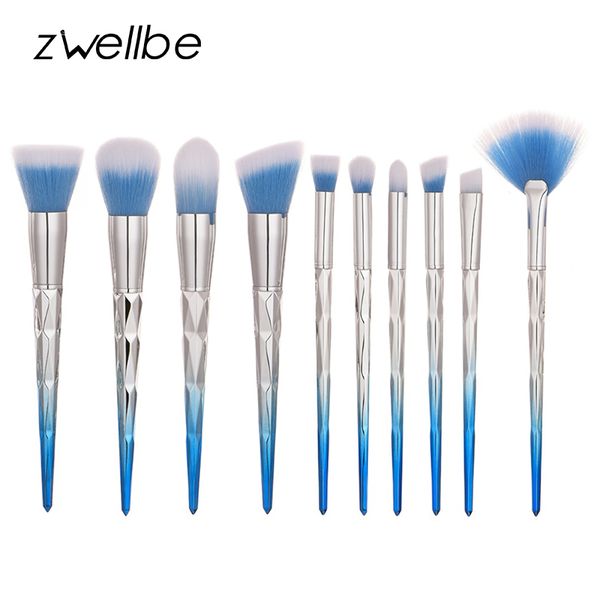 Zwellbe 10-teiliges Make-up-Pinsel-Set in Diamantform, synthetisches Haar, Make-up-Pinsel-Set, Kabuki-Pinsel-Set, Foundation Blending Powder Rouge-Pinsel