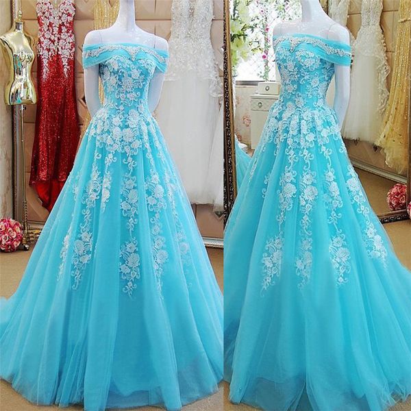 

off the shoulder bateau neck mint green tulle a-line applique prom dress reals evening gowns black girl prom gowns