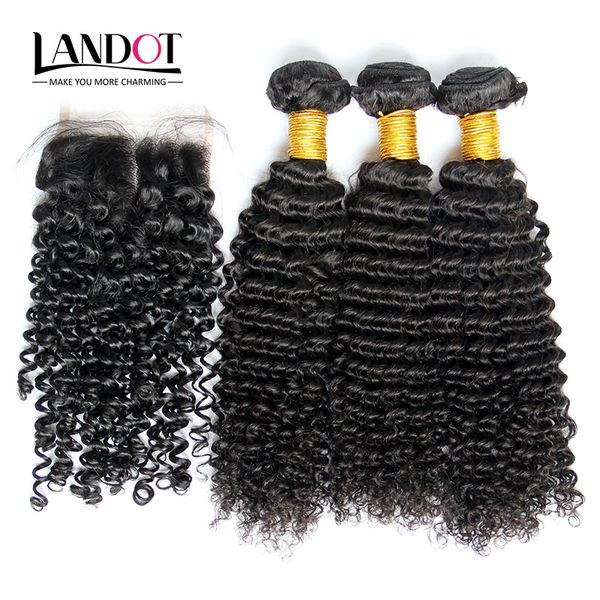 

Filipino Kinky Curly Virgin Hair With Closure 7A Grade Unprocessed Deep Curly Human Hair Weaves 3Bundles And 1Pcs Top Lace Closures Size 4x4