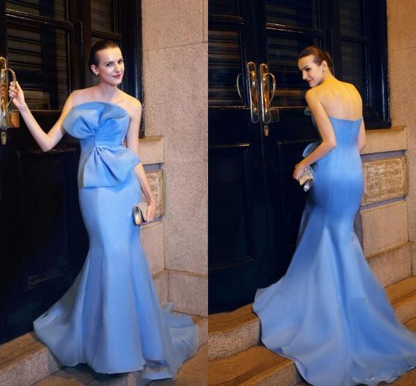 

blue prom dresses strapless mermaid evening gowns ruched sleeveless zipper low back formal party dress sweep train, Black