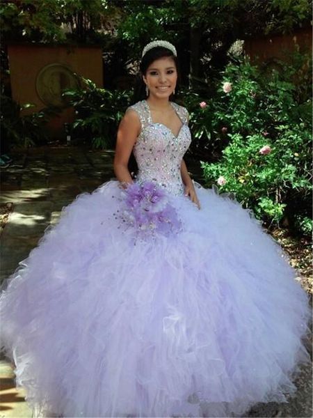 

lilac beads crystal quinceanera dresses ball gown 2019 corset bodice ruffles princess sweet 16 dresses custom made girls pageant prom gowns, Blue;red