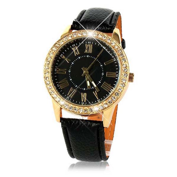 

Superior Bling Gold Crystal Роскошный кожаный ремешок Кварцевые наручные часы для женщин July2 z