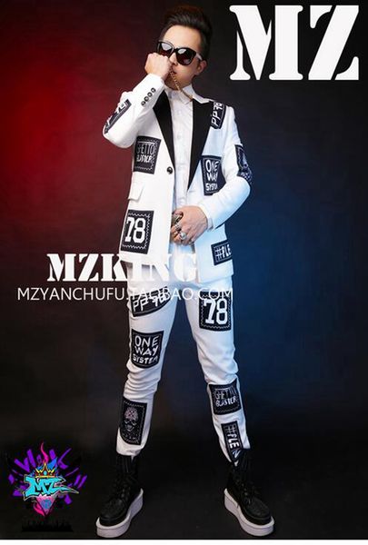 

мужской певец модного ночного клуба в европе и на взлетно-посадочной полосе выглядит шерстяной мельницей wool buiter white suit suit costume, Black;red