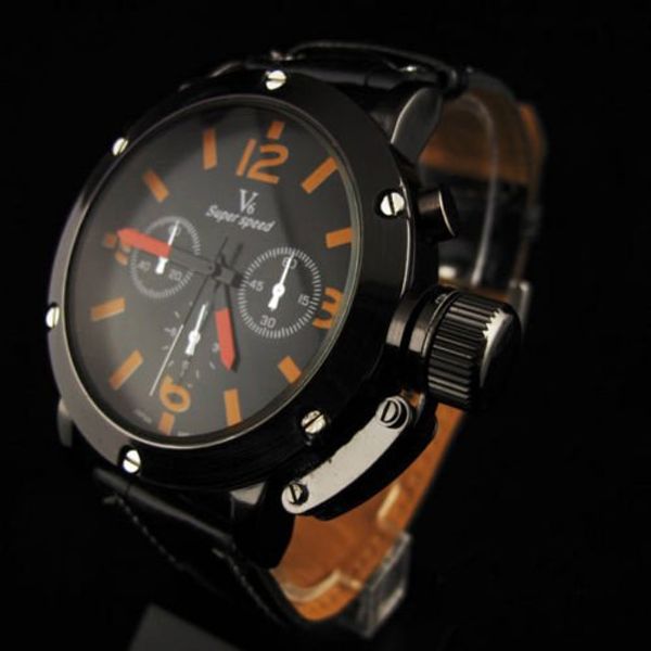 

new new v6 super big dial luxury sport men wrist watch vintage leather band clockpocket sport wristwatch.pupug quartz wristwatch men women w, Slivery;brown
