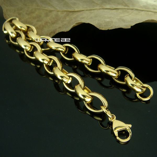 

(b169) new style 18k gold filled stainless steel chain bracelets 10 mm wide, Black