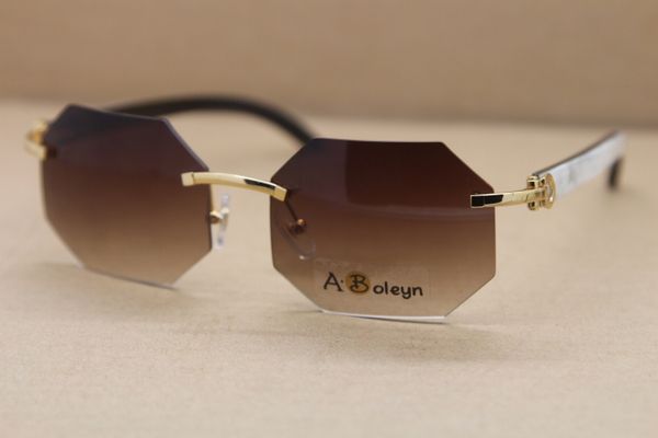 

2020 new style women brand sunglasses rimless polygon black mix buffalo genuine natural horn glasses frame size:57-18-140mm, White;black