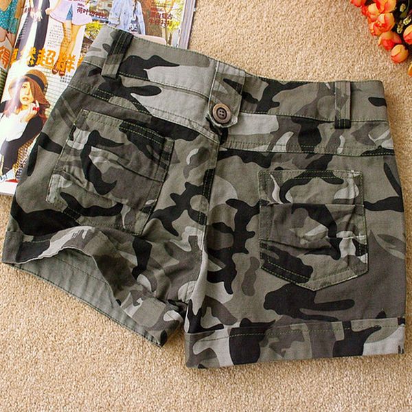 Atacado-camuflagem shorts moda básica nova placa shorts mulheres soltas cordão quente calça curto calça de camuflagem