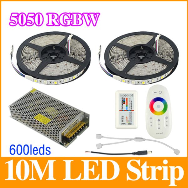 

wholesale-10m 5050 rgbw/rgbww led strip light 60led / m dc12v smd flexible bar light + 2.4g rgbw controller + dc 12v 10a power supply ls17