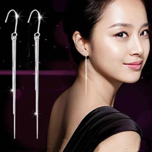 

2016 Fashion Jewelry 925 Sterling Silver Three-Wire Tassel Hook Super Long Dangle Earrings