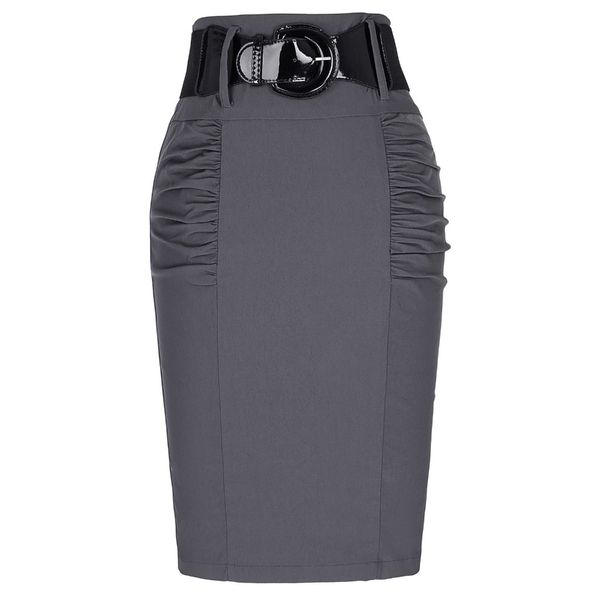 

wholesale- 2017 new pencil skirts womens business work office skirt with belt high waist elastic casual bodycon slim fit ladies skirts, Black