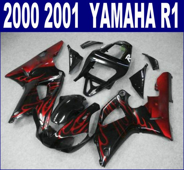 

plastic fairing kit for yamaha 2000 2001 yzf r1 bodykits yzf-r1 00 01 red flames black fairings set br51 + 7 gifts