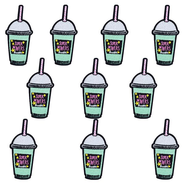

10pcs supper drink patches for kids clothing diy iron on transfer applique embroidered patch for garment bags sewing accessories, Black