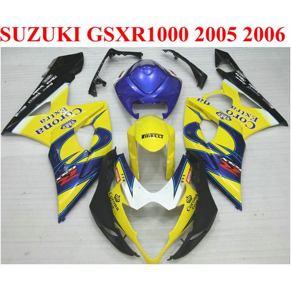 Kit de carenagem ABS de alta qualidade para SUZUKI 2005 2006 GSXR1000 05 06 GSX-R1000 K5 K6 amarelo azul carenagens Corona set SX12