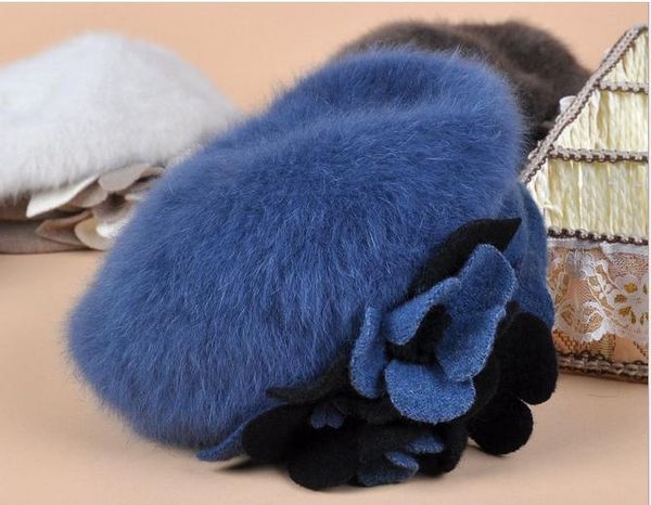 All'ingrosso-9 Berretti di colore Spedizione gratuita di lusso Angora Beret Hat Inverno moda donna fine berretto Angora cappelli # 102625