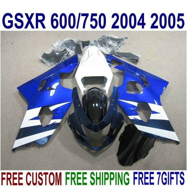 

platic motobike parts for suzuki gsxr600 gsxr750 2004 2005 k4 fairing kit gsxr600/750 04 05 white blue black fairings set r16j