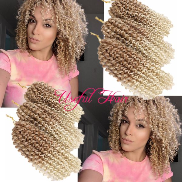 

ombre blonde hairt mali bob malibob 8inch marlybob kinky curly hair synthetic bariding kanekalon crochet braids 6lots for one hea hooks gift, Black