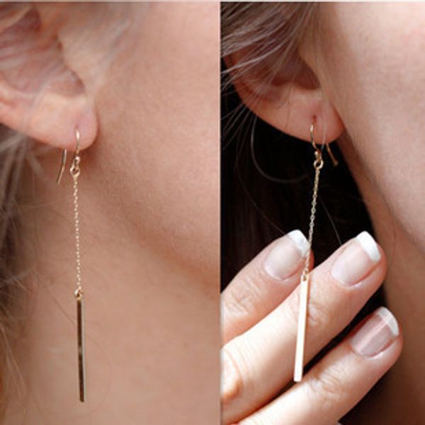 

dangle chandelier earrings fashion women brief bohemia gold/silver plated geometric metal strap alloy drop earrings jewelry er539