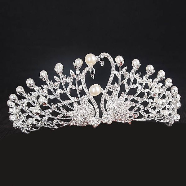 

swan tiara crown with rhinestone wedding crowns tiaras bridal headpieces for wedding headdress accessories performance crowns222s, Silver
