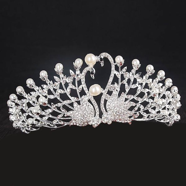

swan tiara crown with rhinestone wedding crowns tiaras bridal headpieces for wedding headdress accessories performance crowns262s, Silver
